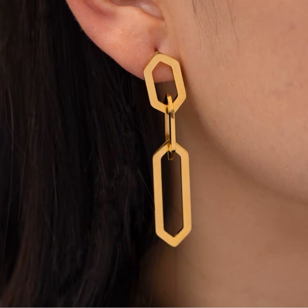 ✨ 18K Gold Plated Link Chain Earrings